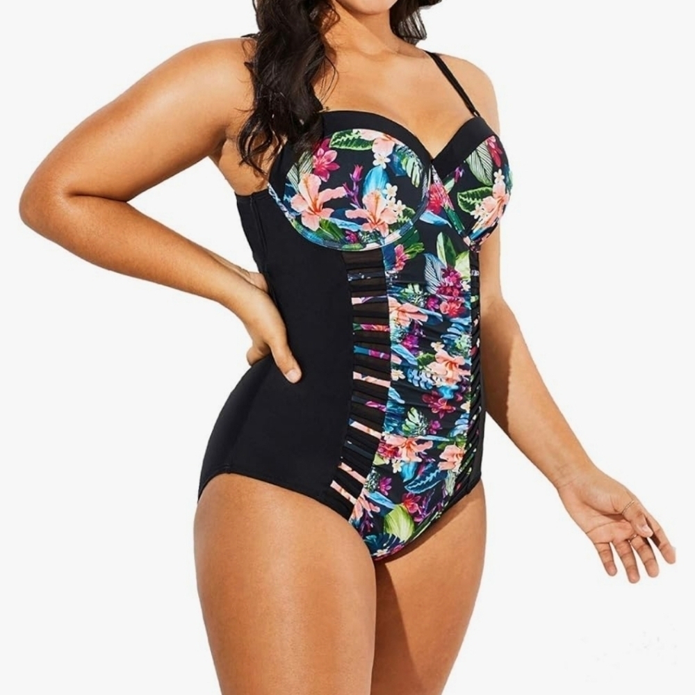 Swimsuits for All sz 34 floral tropical print 5X one piece swimsuit black SW76 - Picture 3 of 12